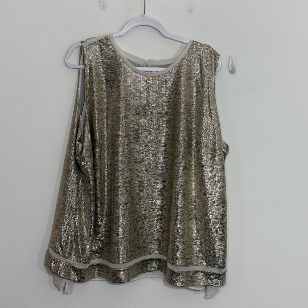 Calvin Klein Womens Top 2XL Gold Shimmer Flowy Sexy Stretch Formal Party